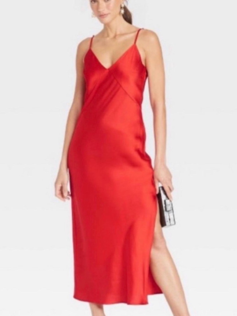 A New Day Red Satin Slip Maxi Dress